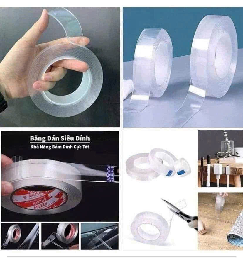 Băng keo 2 mặt đa năng, dài 3m