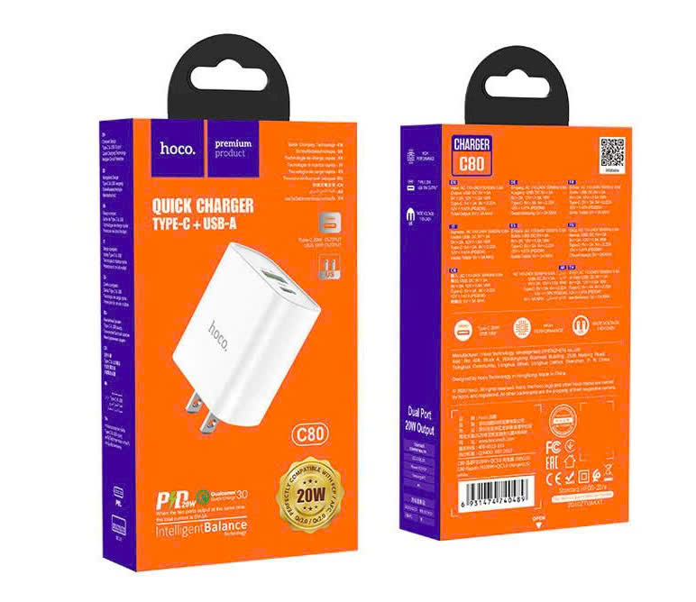 Cóc sạc Hoco 20w C80 USB + Type C